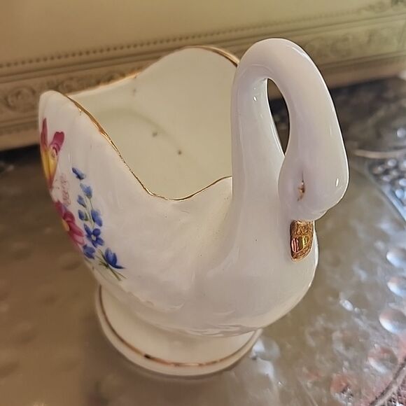 Vintage Floral Swan Figurine Trinket Dish Lefton Porcelain Coquette Bridal - Picture 6 of 14